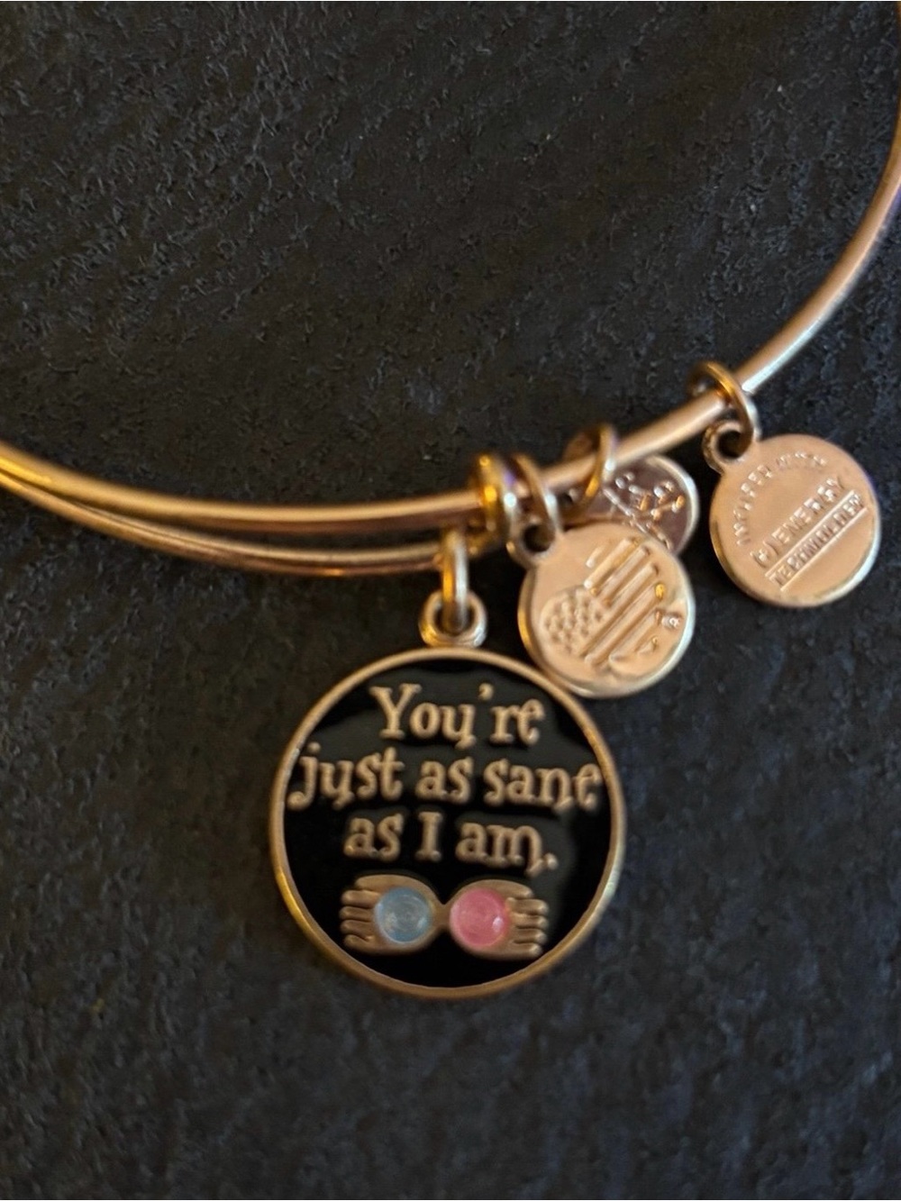 Alex and Ani You're Just As Sane As I Am Gold Tone Charm Bangle - Black